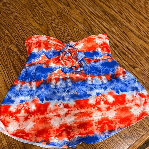 Strapless Red , white and Blue Tie-Dye Top - Picture 1 of 7